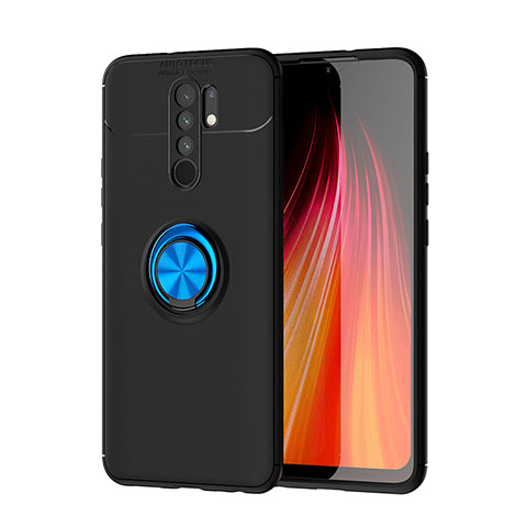 Funda Silicona Carcasa Ultrafina Goma con Magnetico Anillo de dedo Soporte SD1 para Xiaomi Redmi 9 Azul y Negro