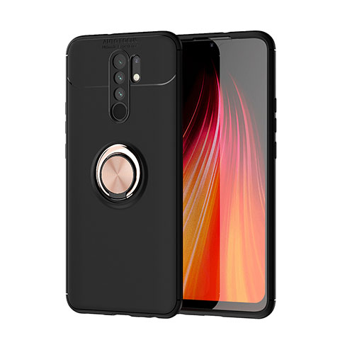 Funda Silicona Carcasa Ultrafina Goma con Magnetico Anillo de dedo Soporte SD1 para Xiaomi Redmi 9 Oro y Negro