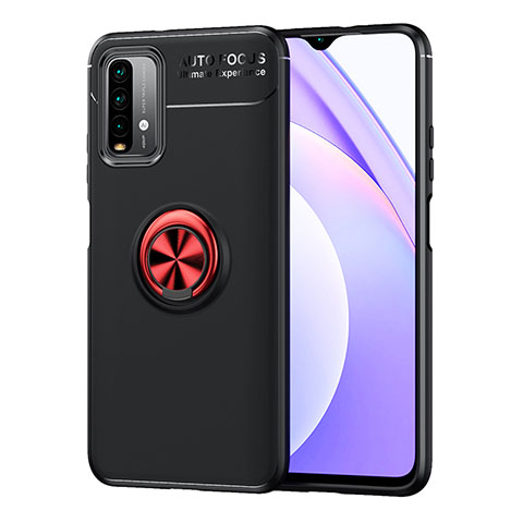 Funda Silicona Carcasa Ultrafina Goma con Magnetico Anillo de dedo Soporte SD1 para Xiaomi Redmi 9 Power Rojo y Negro