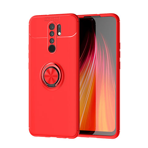 Funda Silicona Carcasa Ultrafina Goma con Magnetico Anillo de dedo Soporte SD1 para Xiaomi Redmi 9 Prime India Rojo