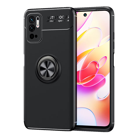 Funda Silicona Carcasa Ultrafina Goma con Magnetico Anillo de dedo Soporte SD1 para Xiaomi Redmi Note 10 5G Negro