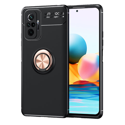 Funda Silicona Carcasa Ultrafina Goma con Magnetico Anillo de dedo Soporte SD1 para Xiaomi Redmi Note 10 Pro Max Oro y Negro