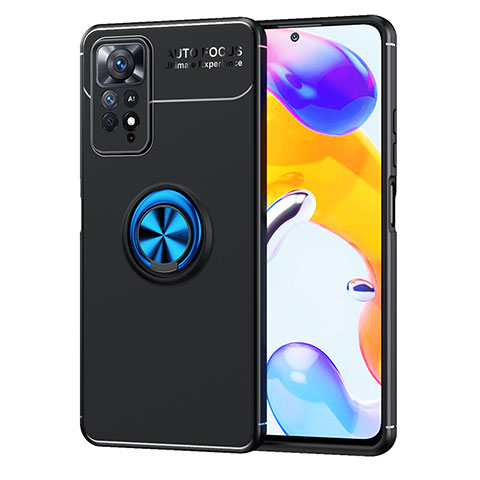 Funda Silicona Carcasa Ultrafina Goma con Magnetico Anillo de dedo Soporte SD1 para Xiaomi Redmi Note 11 Pro 5G Azul y Negro