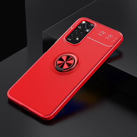 Funda Silicona Carcasa Ultrafina Goma con Magnetico Anillo de dedo Soporte SD1 para Xiaomi Redmi Note 11S 4G Rojo