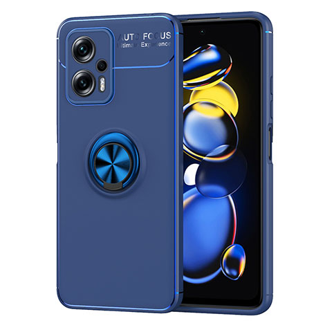 Funda Silicona Carcasa Ultrafina Goma con Magnetico Anillo de dedo Soporte SD1 para Xiaomi Redmi Note 11T Pro+ Plus 5G Azul