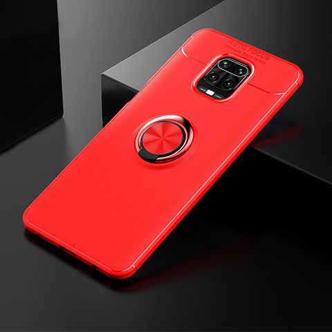 Funda Silicona Carcasa Ultrafina Goma con Magnetico Anillo de dedo Soporte SD1 para Xiaomi Redmi Note 9 Pro Rojo