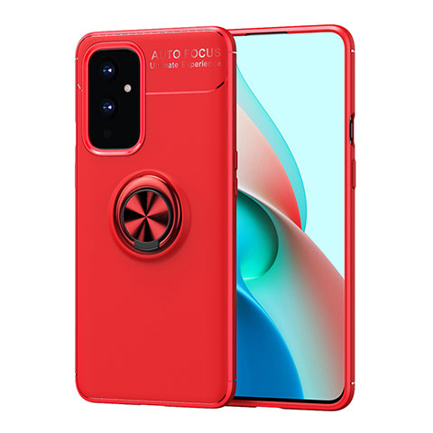 Funda Silicona Carcasa Ultrafina Goma con Magnetico Anillo de dedo Soporte SD2 para OnePlus 9 5G Rojo