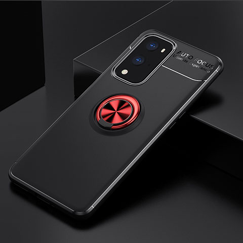 Funda Silicona Carcasa Ultrafina Goma con Magnetico Anillo de dedo Soporte SD2 para OnePlus 9 Pro 5G Rojo y Negro