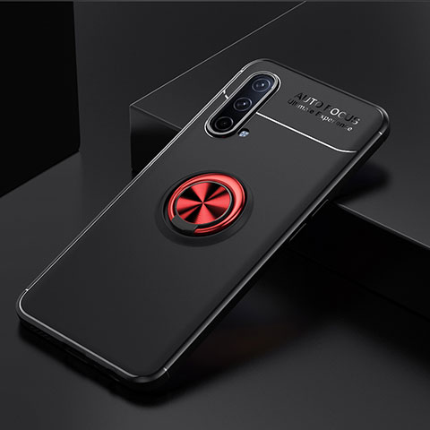 Funda Silicona Carcasa Ultrafina Goma con Magnetico Anillo de dedo Soporte SD2 para OnePlus Nord CE 5G Rojo y Negro