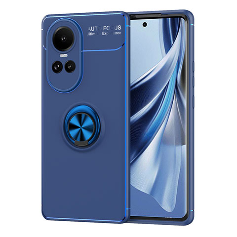 Funda Silicona Carcasa Ultrafina Goma con Magnetico Anillo de dedo Soporte SD2 para Oppo Reno10 Pro 5G Azul