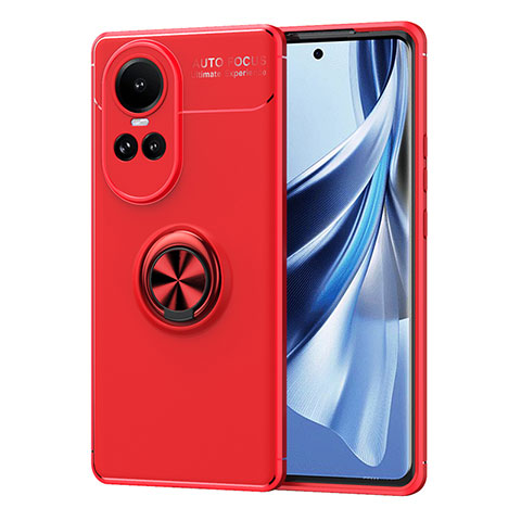 Funda Silicona Carcasa Ultrafina Goma con Magnetico Anillo de dedo Soporte SD2 para Oppo Reno10 Pro 5G Rojo