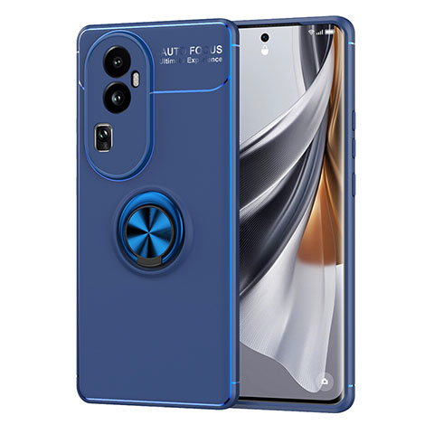 Funda Silicona Carcasa Ultrafina Goma con Magnetico Anillo de dedo Soporte SD2 para Oppo Reno10 Pro+ Plus 5G Azul