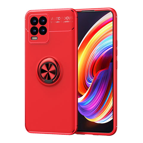 Funda Silicona Carcasa Ultrafina Goma con Magnetico Anillo de dedo Soporte SD2 para Realme 8 4G Rojo