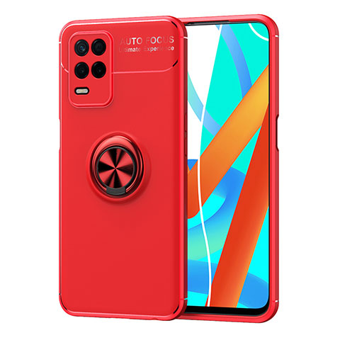 Funda Silicona Carcasa Ultrafina Goma con Magnetico Anillo de dedo Soporte SD2 para Realme 8 5G Rojo