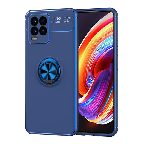 Funda Silicona Carcasa Ultrafina Goma con Magnetico Anillo de dedo Soporte SD2 para Realme 8 Pro Azul