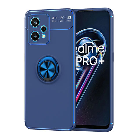 Funda Silicona Carcasa Ultrafina Goma con Magnetico Anillo de dedo Soporte SD2 para Realme 9 Pro+ Plus 5G Azul