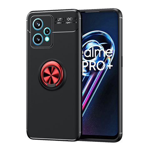 Funda Silicona Carcasa Ultrafina Goma con Magnetico Anillo de dedo Soporte SD2 para Realme 9 Pro+ Plus 5G Rojo y Negro