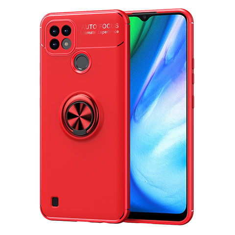 Funda Silicona Carcasa Ultrafina Goma con Magnetico Anillo de dedo Soporte SD2 para Realme C21 Rojo