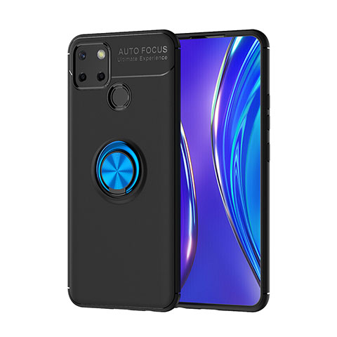 Funda Silicona Carcasa Ultrafina Goma con Magnetico Anillo de dedo Soporte SD2 para Realme C25S Azul y Negro