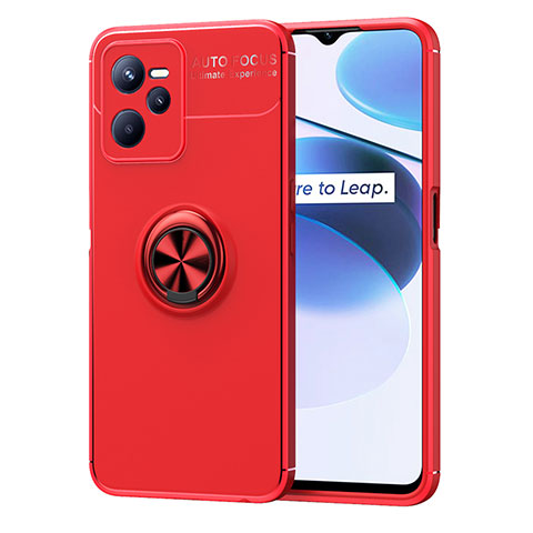 Funda Silicona Carcasa Ultrafina Goma con Magnetico Anillo de dedo Soporte SD2 para Realme C35 Rojo