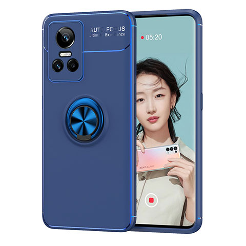 Funda Silicona Carcasa Ultrafina Goma con Magnetico Anillo de dedo Soporte SD2 para Realme GT Neo3 5G Azul