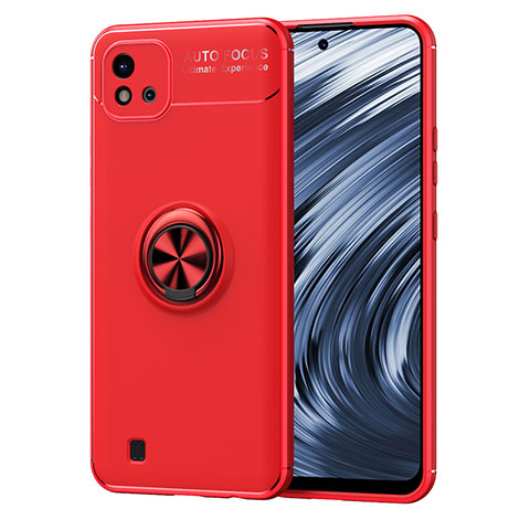 Funda Silicona Carcasa Ultrafina Goma con Magnetico Anillo de dedo Soporte SD2 para Realme Narzo 50i Rojo