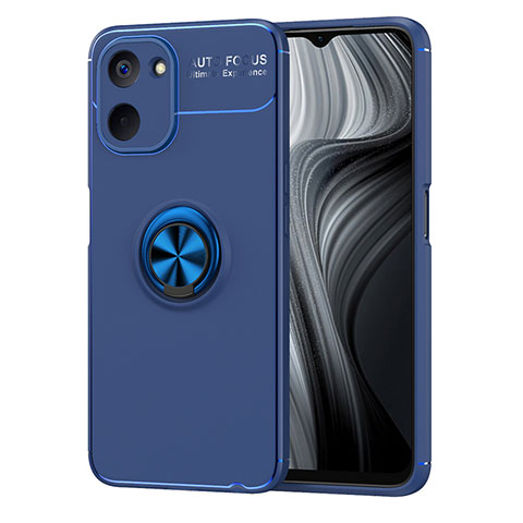 Funda Silicona Carcasa Ultrafina Goma con Magnetico Anillo de dedo Soporte SD2 para Realme Q5x 5G Azul