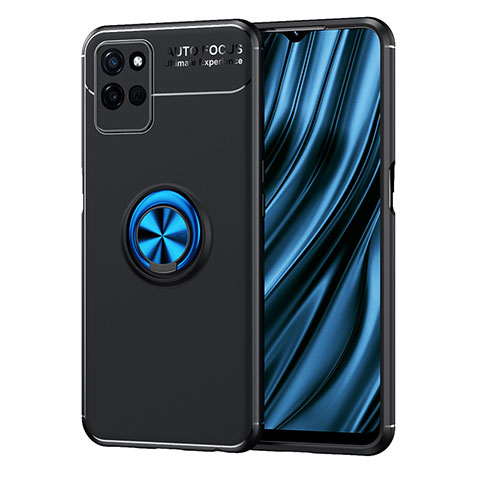 Funda Silicona Carcasa Ultrafina Goma con Magnetico Anillo de dedo Soporte SD2 para Realme V11 5G Azul y Negro