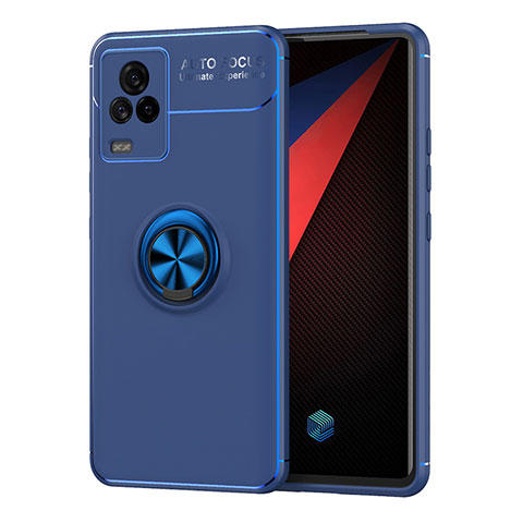 Funda Silicona Carcasa Ultrafina Goma con Magnetico Anillo de dedo Soporte SD2 para Vivo iQOO 7 Legend 5G Azul