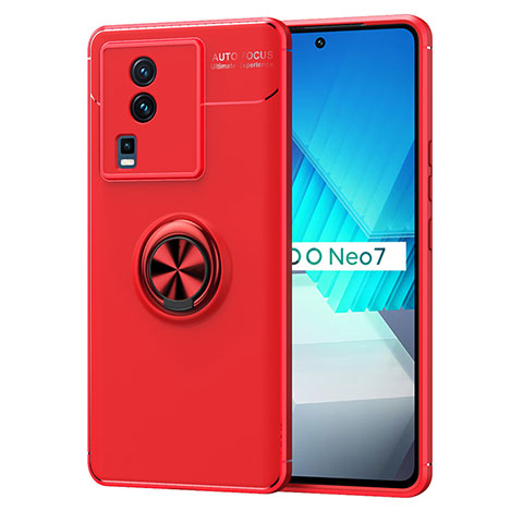 Funda Silicona Carcasa Ultrafina Goma con Magnetico Anillo de dedo Soporte SD2 para Vivo iQOO Neo7 5G Rojo