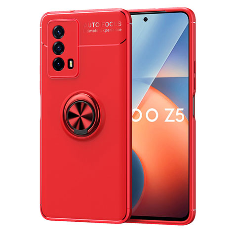 Funda Silicona Carcasa Ultrafina Goma con Magnetico Anillo de dedo Soporte SD2 para Vivo iQOO Z5 5G Rojo