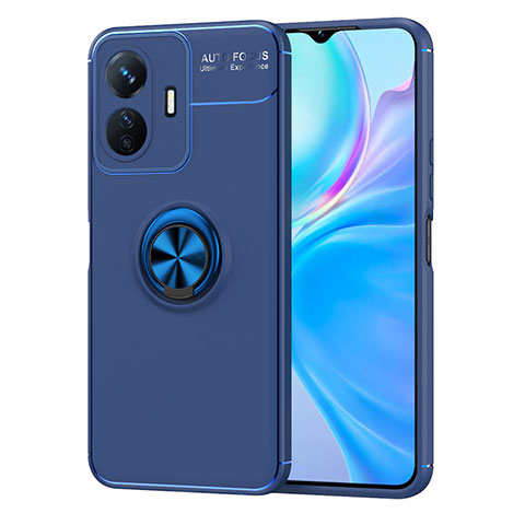 Funda Silicona Carcasa Ultrafina Goma con Magnetico Anillo de dedo Soporte SD2 para Vivo iQOO Z6 Lite 5G Azul