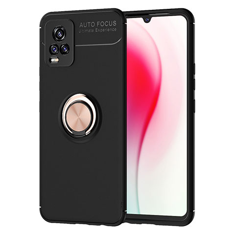 Funda Silicona Carcasa Ultrafina Goma con Magnetico Anillo de dedo Soporte SD2 para Vivo V20 Oro y Negro