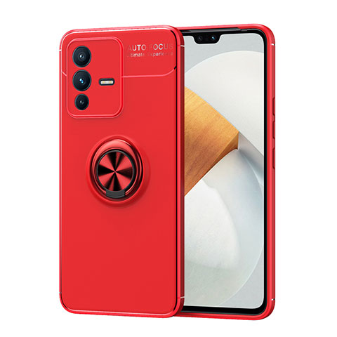 Funda Silicona Carcasa Ultrafina Goma con Magnetico Anillo de dedo Soporte SD2 para Vivo V23 Pro 5G Rojo