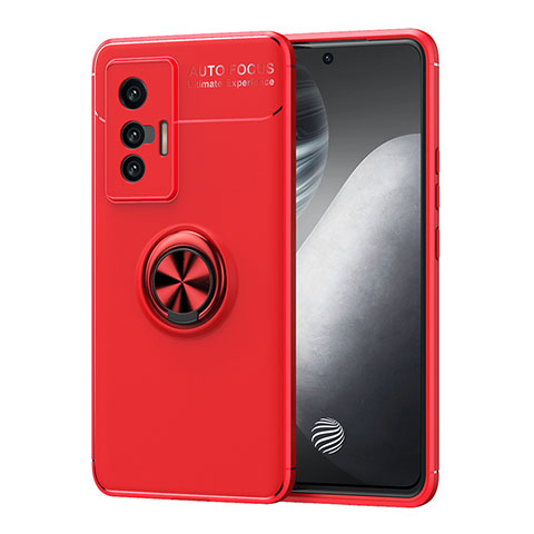 Funda Silicona Carcasa Ultrafina Goma con Magnetico Anillo de dedo Soporte SD2 para Vivo X70 5G Rojo