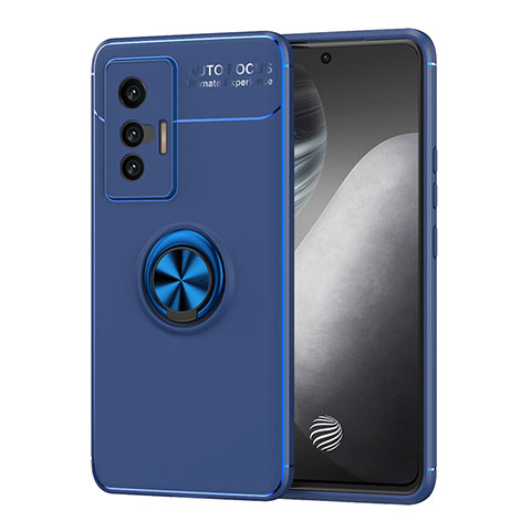 Funda Silicona Carcasa Ultrafina Goma con Magnetico Anillo de dedo Soporte SD2 para Vivo X70t Azul