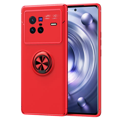 Funda Silicona Carcasa Ultrafina Goma con Magnetico Anillo de dedo Soporte SD2 para Vivo X80 5G Rojo