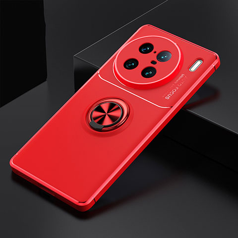 Funda Silicona Carcasa Ultrafina Goma con Magnetico Anillo de dedo Soporte SD2 para Vivo X90 Pro+ Plus 5G Rojo