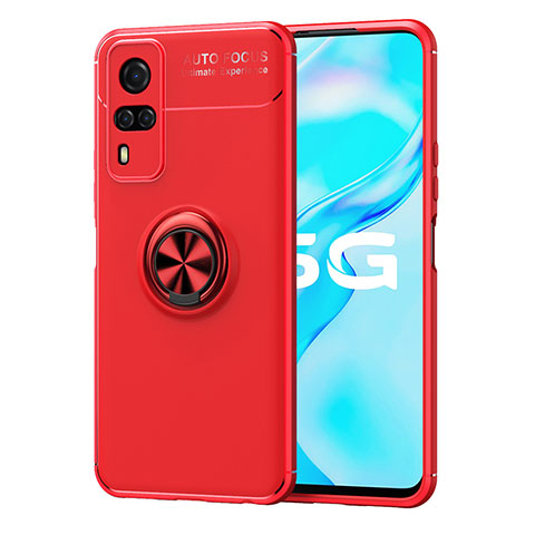 Funda Silicona Carcasa Ultrafina Goma con Magnetico Anillo de dedo Soporte SD2 para Vivo Y31 (2021) Rojo