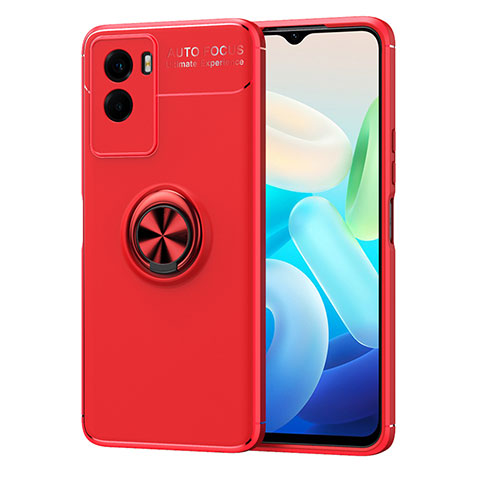 Funda Silicona Carcasa Ultrafina Goma con Magnetico Anillo de dedo Soporte SD2 para Vivo Y55s (2021) Rojo