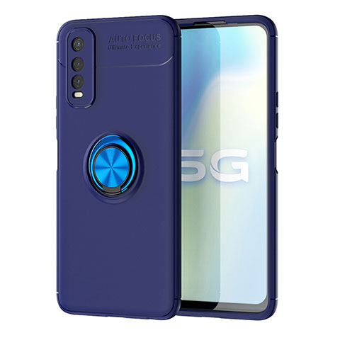 Funda Silicona Carcasa Ultrafina Goma con Magnetico Anillo de dedo Soporte SD2 para Vivo Y70t 5G Azul