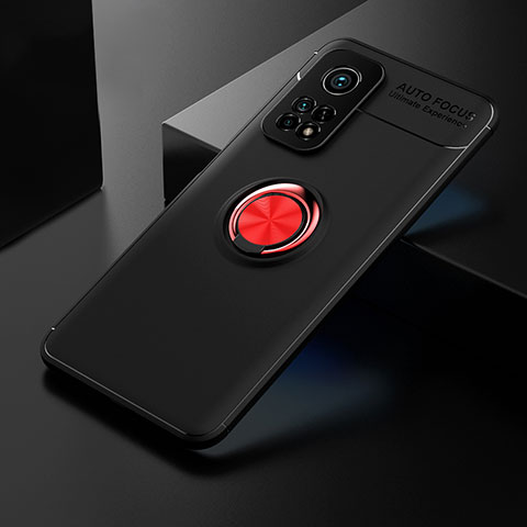 Funda Silicona Carcasa Ultrafina Goma con Magnetico Anillo de dedo Soporte SD2 para Xiaomi Mi 10T Pro 5G Rojo y Negro
