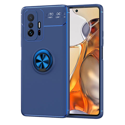 Funda Silicona Carcasa Ultrafina Goma con Magnetico Anillo de dedo Soporte SD2 para Xiaomi Mi 11T 5G Azul