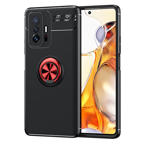 Funda Silicona Carcasa Ultrafina Goma con Magnetico Anillo de dedo Soporte SD2 para Xiaomi Mi 11T 5G Rojo y Negro