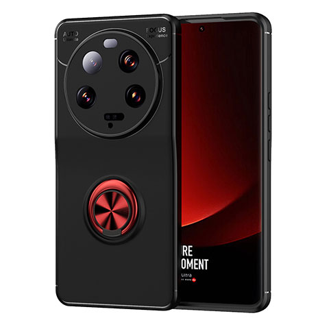 Funda Silicona Carcasa Ultrafina Goma con Magnetico Anillo de dedo Soporte SD2 para Xiaomi Mi 13 Ultra 5G Rojo y Negro