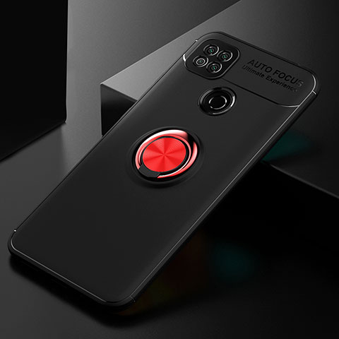 Funda Silicona Carcasa Ultrafina Goma con Magnetico Anillo de dedo Soporte SD2 para Xiaomi POCO C3 Rojo y Negro