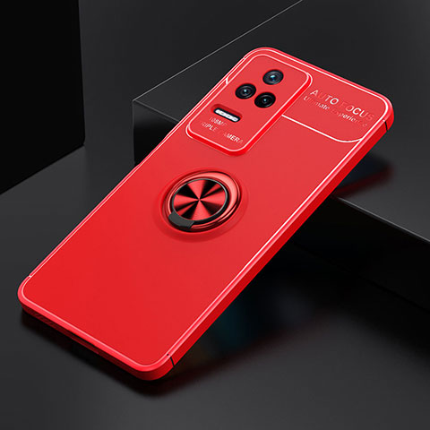 Funda Silicona Carcasa Ultrafina Goma con Magnetico Anillo de dedo Soporte SD2 para Xiaomi Poco F4 5G Rojo