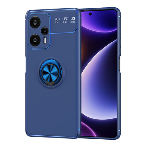 Funda Silicona Carcasa Ultrafina Goma con Magnetico Anillo de dedo Soporte SD2 para Xiaomi Poco F5 5G Azul