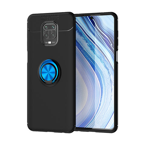 Funda Silicona Carcasa Ultrafina Goma con Magnetico Anillo de dedo Soporte SD2 para Xiaomi Poco M2 Pro Azul y Negro