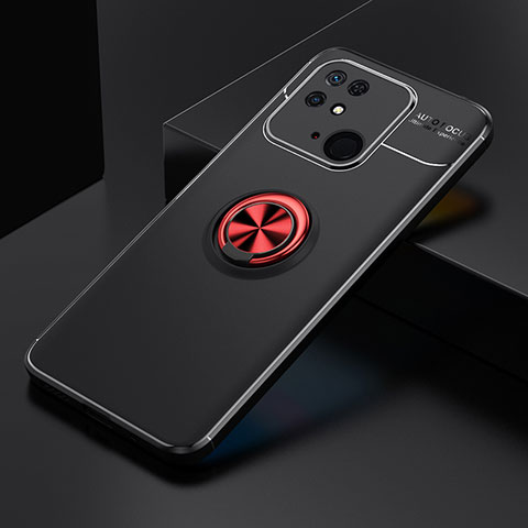 Funda Silicona Carcasa Ultrafina Goma con Magnetico Anillo de dedo Soporte SD2 para Xiaomi Redmi 10C 4G Rojo y Negro